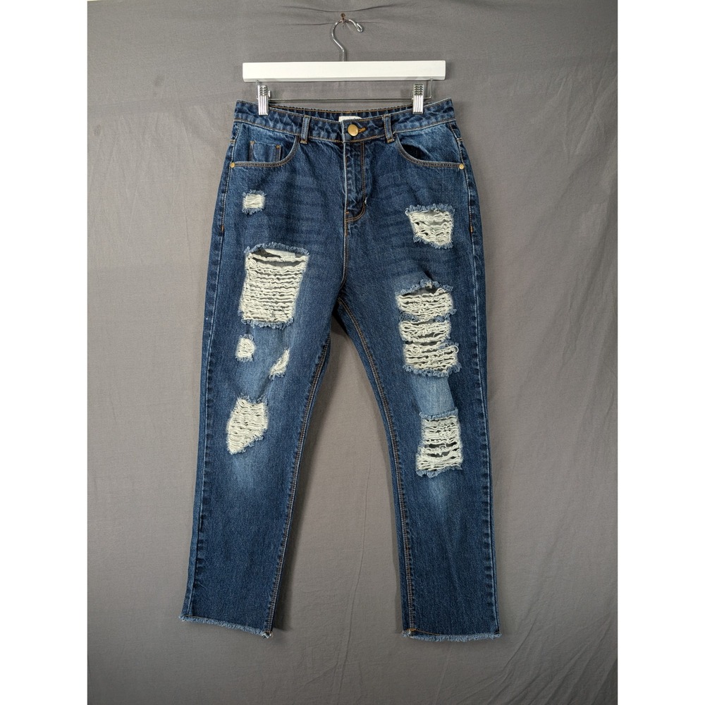 New Vintage‎ Distressed High Rise Straight Leg Jeans Blue Womens Size 8
